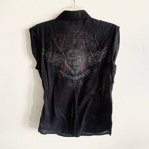 Harley-Davidson Black Winged Graphic Shirt Rhinestone Back Cotton M